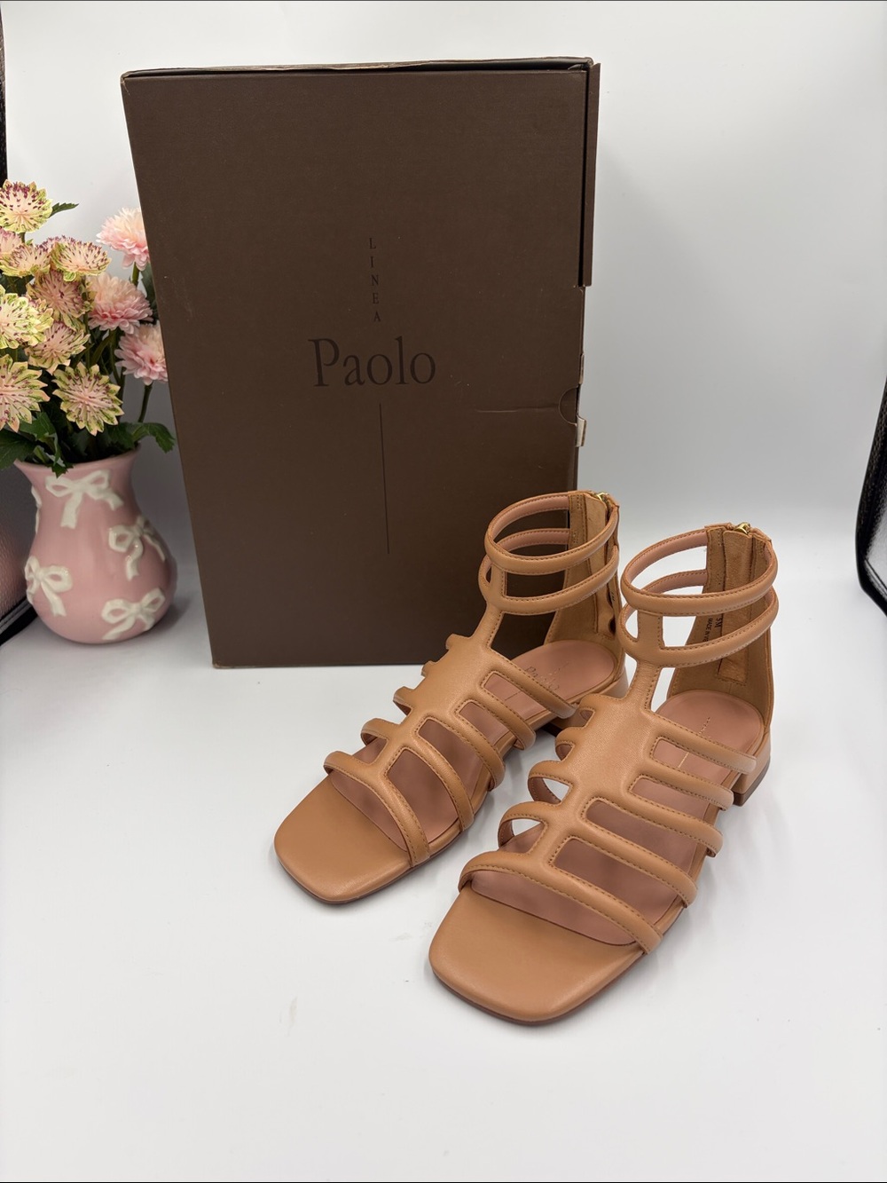 Paolo Tan Multi-Strap Ankle Zip Sandals